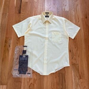 Van Heusen Super Silk VTG 70s 80s Yellow Short Sleeve Button Up Dress Shirt 16 L